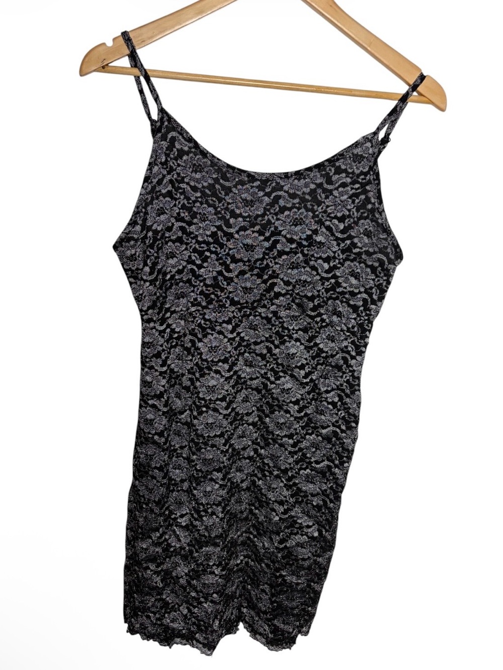 Vintage 90s black with silver flowers bodycon nightgown